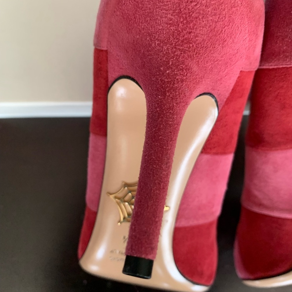 Charlotte Olympia DESIREE IN STRIPES Suede Pumps Rouge/Dark Pink SZ 8.5/EU 38.5 - Picture 14 of 14